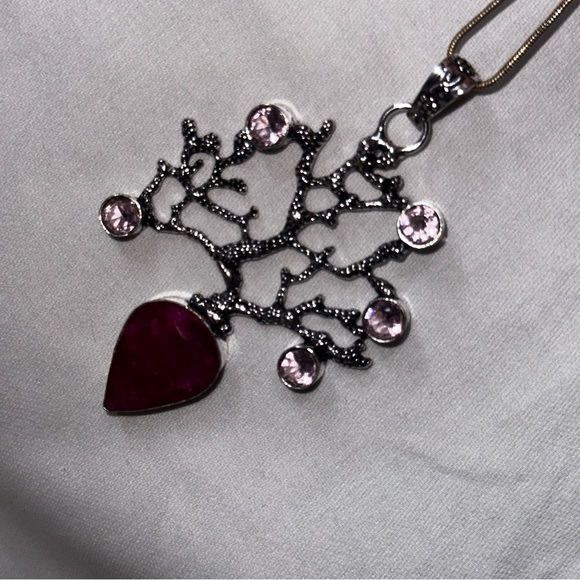 Sale* Ruby + pink quartz coral statement pendant/ car mirror charm - Picture 3 of 13